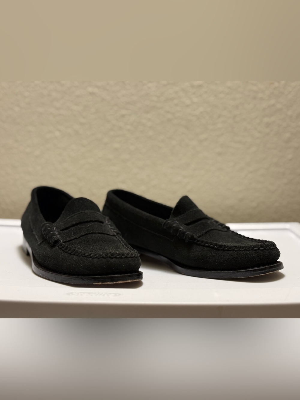 GH Bass Black Suede Larson Weejuns Loafers Mens Sz 7 Leather Sole